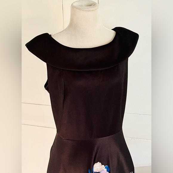 Neiman Marcus Women’s Black Floral Evening Cocktail Dress  US 12 A line - Picture 2 of 10
